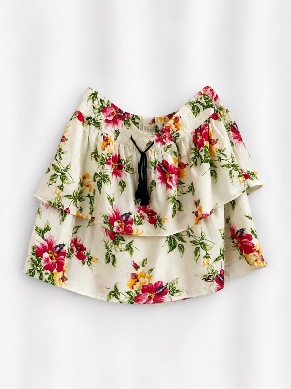 🌺 Vintage Y2K Hollister Tropical Hibiscus Ruffle Mini Skirt 🌺